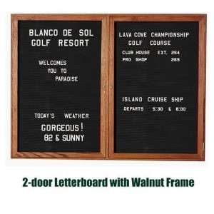   48 in. x 60 in. 2 Door Walnut Wood Frame Enclosed Letterboard   Black