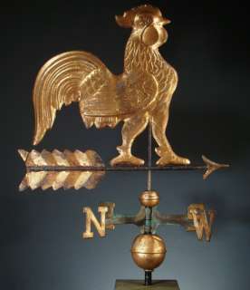 WEATHER VANE ANTIQUE ROOSTER from CAWOOD HOMESTEAD, GILT COPPER, 34 