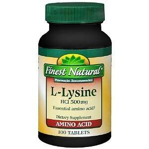  Finest Natural L Lysine HCI 500mg Tablets, 100 ea Health 