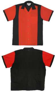 Slick Red/Black Retro shirt Button front Wash & Wear Retrobowler 