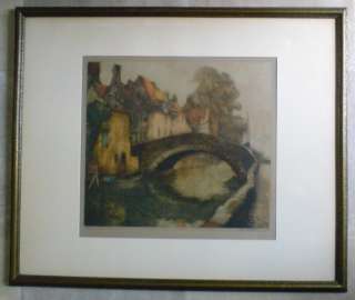 Bruges Canal Scene , a signed limited edition etching by Alfred Van 