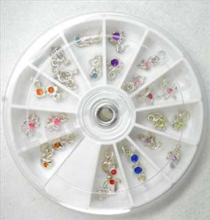 Nail Art Acrylic Tips Glitters Mixed Design Metal Rhinestones Wheel 