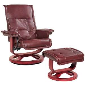  Cognac Leather Recliner and Ottoman by LeatherSoft Seating 