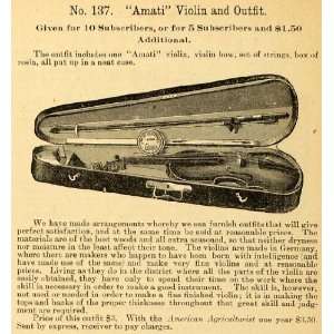  1890 Ad Amati Violin No. 137 Subscription Gift Instrument 