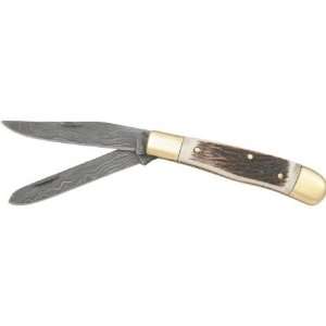  Fox N Hound Damascus Trapper Folding Pocket Knife Stag 