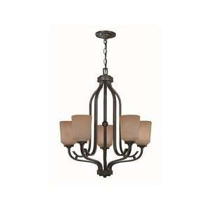 Source LS 19745 Rupert 5 Lite Chandelier, Aged Copper with Light Amber 