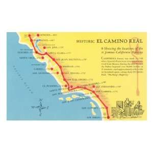  Map of the Camino Real, California Missions Premium Poster 