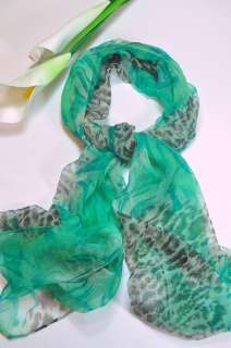 Brand New Handmade Oblong 100% Silk Scarf Shawl Hijab Green Jungle 