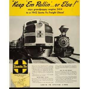  1942 Ad Santa Fe Railway Freight Diesel Trains Spanish American 