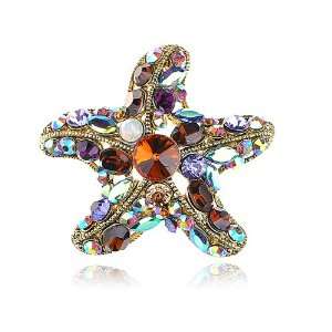   Rhinestone Gold Tone Ocean Sea Starfish Star Shape Pin Brooch Jewelry