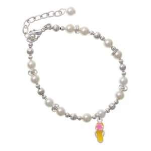 Yellow Flip Flop with Pink Hibiscus Flower Czech Pearl Beaded Charm 