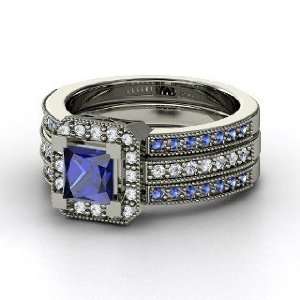 Va Voom Ring, Princess Sapphire Palladium Ring with Diamond & Sapphire