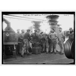    Sailors at work aboard Amiral Aube,French ship