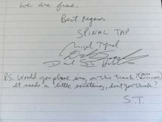CHERS SIGNED LETTER FROM SPINAL TAP NIGEL TUFNEL, DEREK SMALL, DAVID 