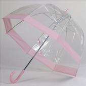 Classic Clear Bubble Umbrella with Unique Pink Trim & Pink Handle