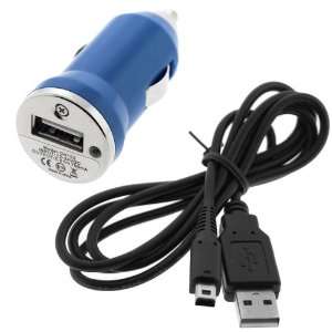  Blue MINI USB Car Charger Vehicle Power Adapter + Black 2 In 1 USB 