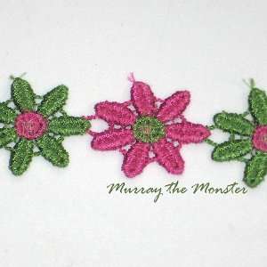  7/8 inch Pink & Green Daisy Venice Lace Trim   3 yards 