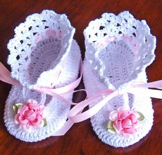 Rosette Baby Booties Christening Reborn Doll Crocheted  