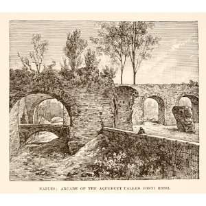 1890 Wood Engraving Ponti Rossi Ancient Roman Aqueduct 