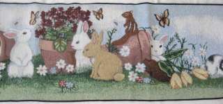 Easter Rabbit Bunny Spring Tapestry Chenille Table Runner Fabric NEW 