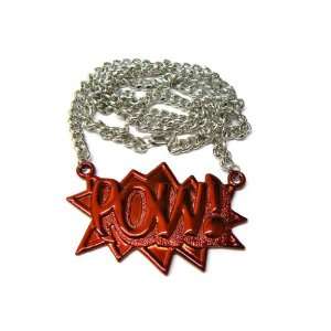   Silver Zinc Pow Pendant with a 36 Inch Link Chain Necklace Jewelry