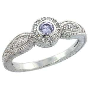  Sterling Silver Vintage Style Engagement Ring w/ Brilliant 