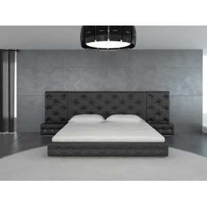 Vig Furniture Melody 3 Piece Bedroom Set Queen Black Leather Platform 