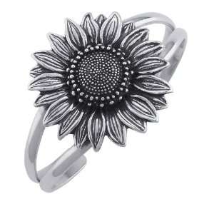  Beautiful Detailed Sterling Silver Sunflower Cuff Bracelet 