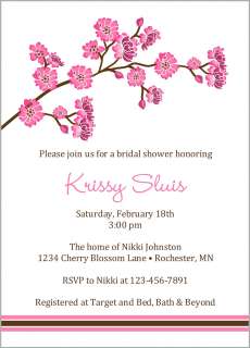 CHERRY BLOSSOM STRIPE Bridal Shower Invitations  