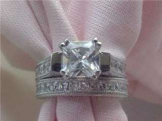   Antique Style Princess Cut Cz Engagement Wedding Ring Set 9  