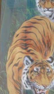 Vintage Signed Huge Tiger Japanese Silk Painting Art  