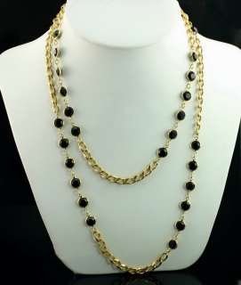 Vintage Black Crystal Bezel 45 Long Chain Necklace  
