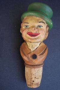 Vintage Carved wood Mechanical bottle stopper Cork ANRI  