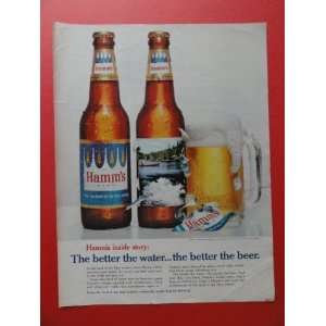  Hamms Beer. print advertisement (2 bottles/glass.) original vintage 