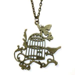   Cherry Silver plated base Vintage Gold Bird Cage Necklace Jewelry