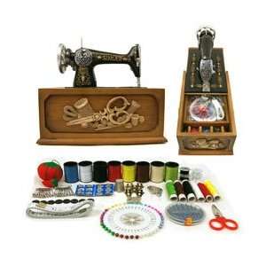 New Trademark Singer Vintage Style Sewing Box W/ 137 Pc. Accessories 