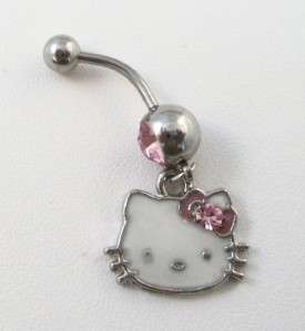 New Stainless Steel Rhinestone HELLO KITTY Belly Ring Naval  
