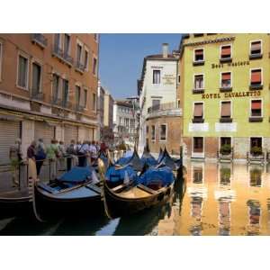  Gondolas Moored along Grand Canal, Venice, Italy Stretched 