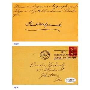  Frank McCormick Signed 1942 Gov Postcard JSA COA Reds   MLB Cut 