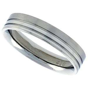 Surgical Steel Flat 5mm Wedding Band Thumb Ring 2 Grooves combination 