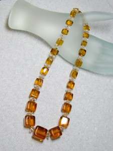DECO Graduated Amber & Clear Crystal CHOKER Necklace  