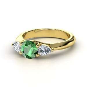  Triad Ring, Round Emerald 14K Yellow Gold Ring with 