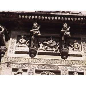  View of Stone Carvings on Exterior Wall of Temple in Varanasi 
