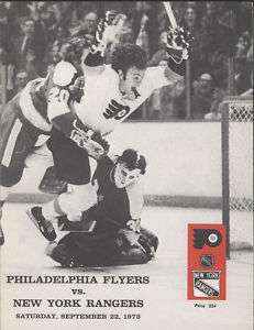 1973 FLYERS vs RANGERS Hockey Game Scorecard  