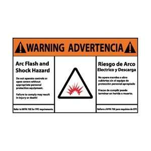 WGA33AP   Warning, Arc Flash and Shock Hazard, Bilingual, , 3 X 5 
