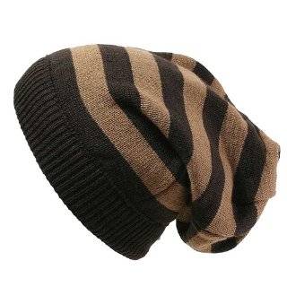 Brown & Camel Striped Slouch Knit Beanie Hat & Neck Warmer