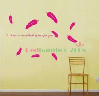   various colors) Feather Decor Mural Art Wall Sticker Decal Y369  