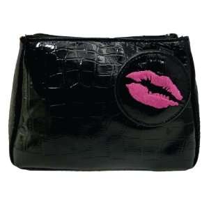 Lookin Good Black Croc Pattern Make Up Case and Embroidered Mirror 