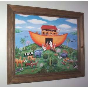  Noahs Ark Poster Print Picture in Rope trimmed Pine Wood 