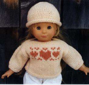 American Girl Doll Knitting Pattern Heart Sweater + Hat  